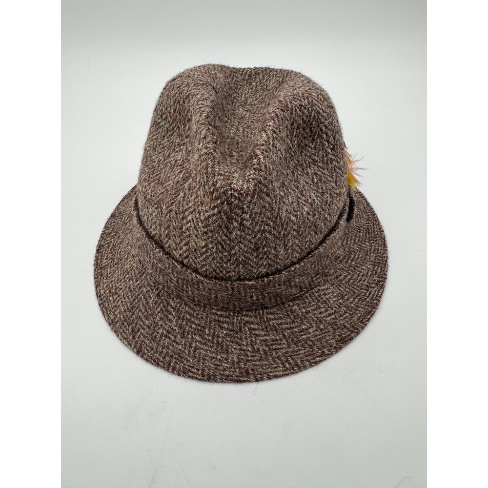 Stetson Harris Tweed Hat Handwoven Scotland Virgin Wool Feather Hustler Beige - Picture 5 of 8